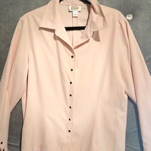 Talbots Blush Pink Snap Front Blouse Women’s Large Long Sleeve Classic Shirt